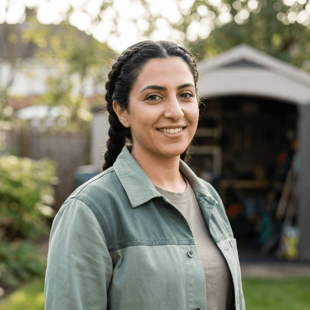 Maria Santos with garden planters