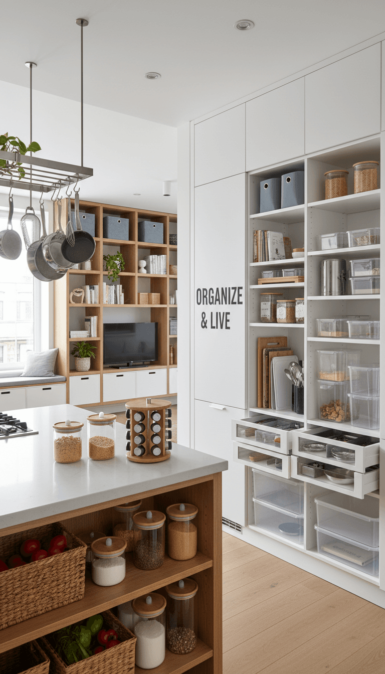 Soluciones de almacenamiento y organización para cocina y sala de estar