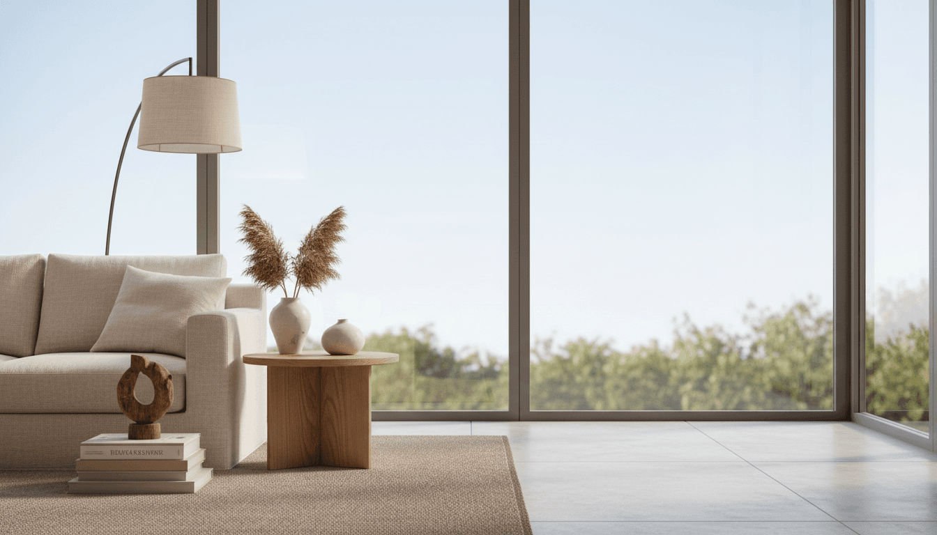Comfortable home interior and garden space with quality furniture and plants