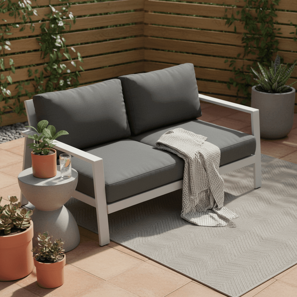 Outdoor patio furniture and garden plants